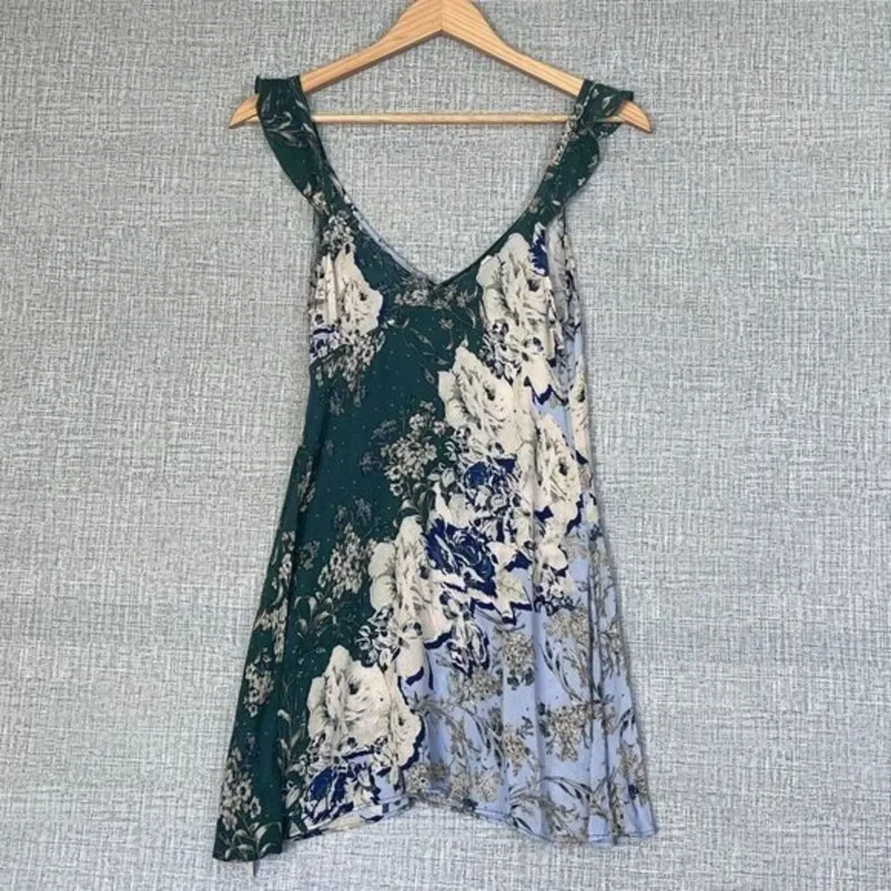 Free People Lauria Printed Mini Slip Dress XS Floral Pullover V-Neck A-Line Boho